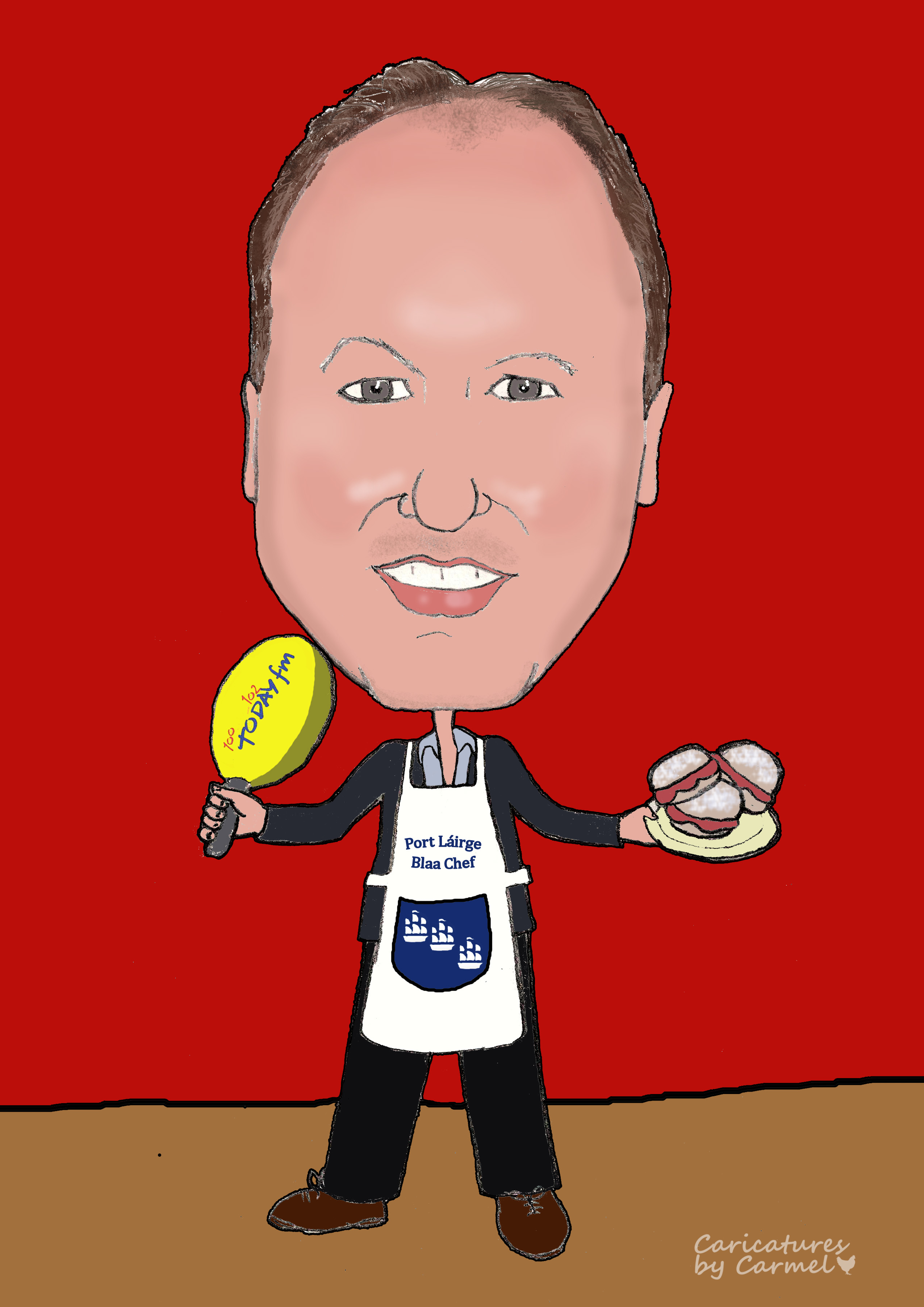 The caricature I created at home with Tony Fenton and a plate full of blaas and red lead. (Waterford people will understand that, lol)