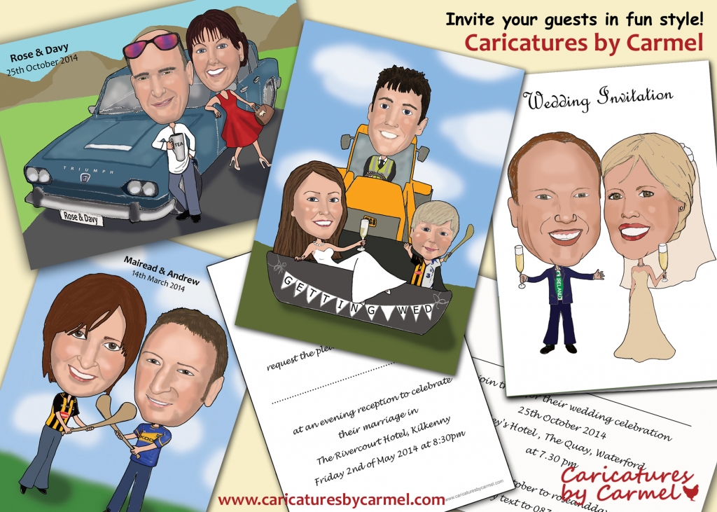Invite your guests with fun caricature invitations by Caricatures by Carmel