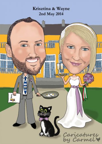 wedding caricature for a couple getting married in athenaeum house hotel waterford