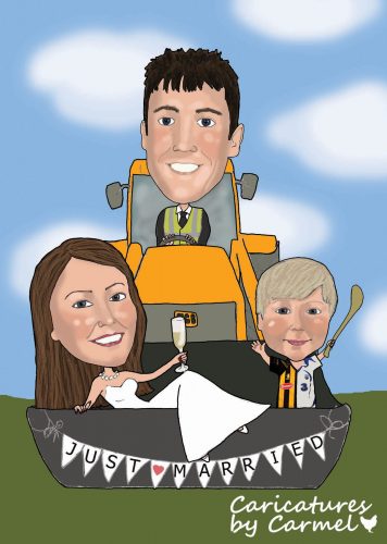 Wedding caricature with a JCB
