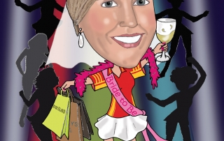 Caricature of Sinead enjoying her Hen Party celebrations