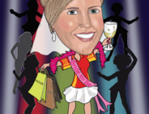 Hen party caricature for a bride who loves to shop and party