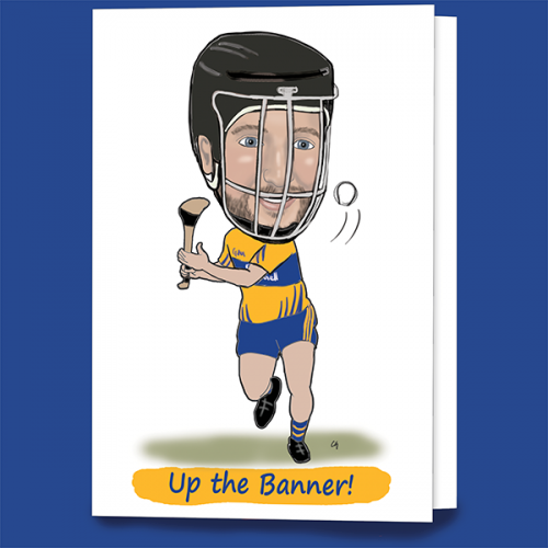 Clare hurling greeting caricature card