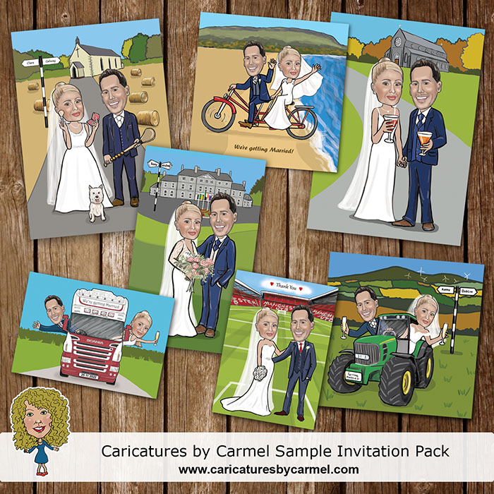 Caricature wedding invitation sample packs