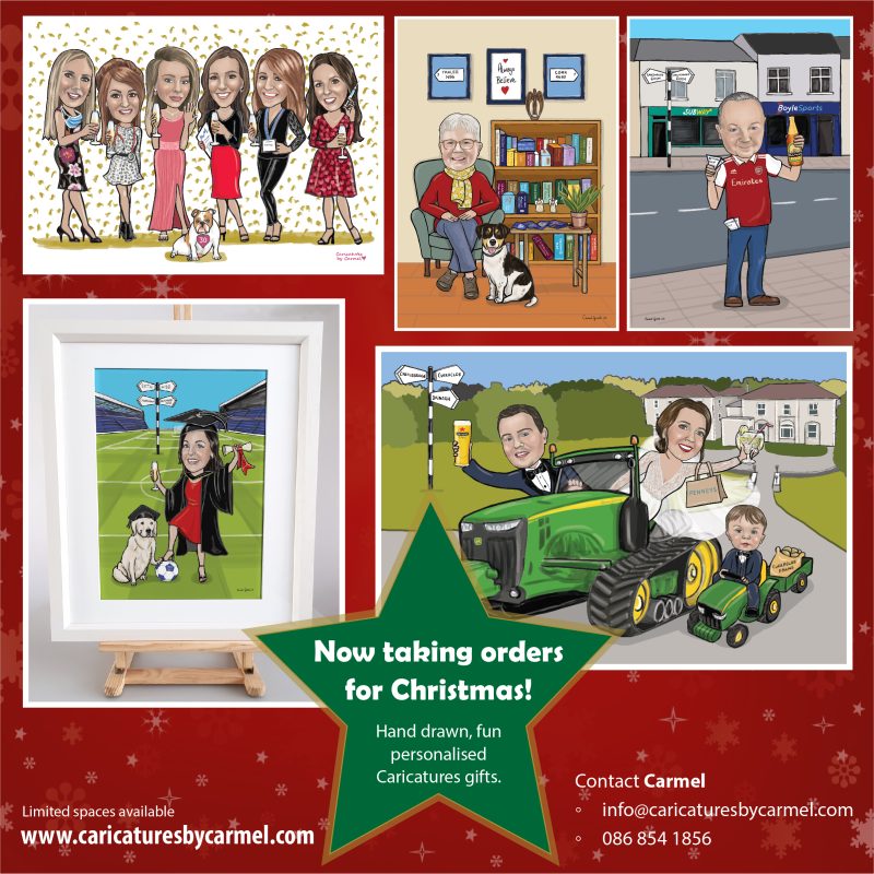 Order a caricature gift for Christmas from Caricatures by Carmel